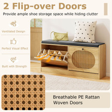 Shoe Storage Bench with Cushion and 2 Flip-Over Doors product image