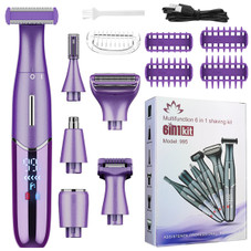 6-in-1 Women Electric Shaver Replaceable Heads for Whole Body Private Epilator Shaving Razor Nose Hair Trimmer Color Purple product image