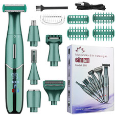 6-in-1 Women Electric Shaver Replaceable Heads for Whole Body Private Epilator Shaving Razor Nose Hair Trimmer Color Green product image