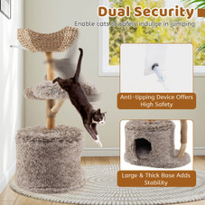 Solid Wood Cat Tree with Woven Cattail Basket product image