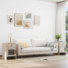 Farmhouse Nightstand Fluted Bed Side Table with Large Drawer product image