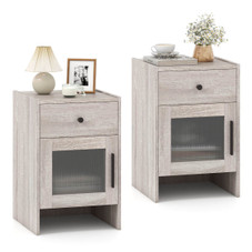Farmhouse Nightstand Fluted Bed Side Table with Large Drawer product image