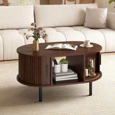Oval Coffee Table with Sliding Tambour Doors product image