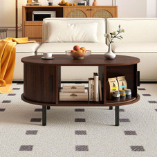 Oval Coffee Table with Sliding Tambour Doors product image