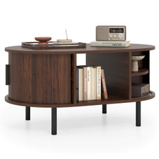 Oval Coffee Table with Sliding Tambour Doors product image