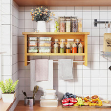 2-Tier Solid Teak Wood Bathroom Shelf product image
