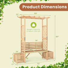 Patio Garden Bench Arbor Arch with Planting Boxes product image