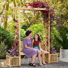 Patio Garden Bench Arbor Arch with Planting Boxes product image