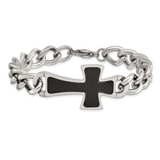 8.5" Mens Stainless Steel Black Carbon Fiber Cross Bracelet product image