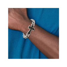8.5" Mens Stainless Steel Black Carbon Fiber Cross Bracelet product image