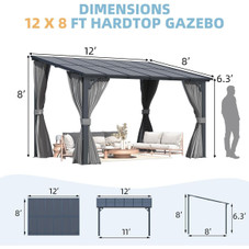 Outdoor Hard Top Lean-to Pergola with Curtains and Netting product image