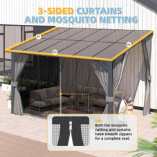 Outdoor Hard Top Lean-to Pergola with Curtains and Netting product image