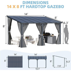 Outdoor Hard Top Lean-to Pergola with Curtains and Netting product image