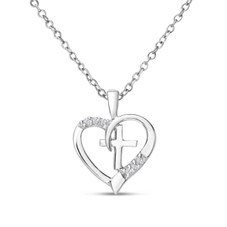 Lab Created Diamond Cross and Heart Necklace In Sterling Silver product image