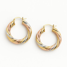 18K Gold Tri-Color Bamboo Hoop Earrings  product image