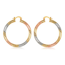 18K Gold-Plated Tri-Color Twist Diamond-Cut Hoop Earrings product image