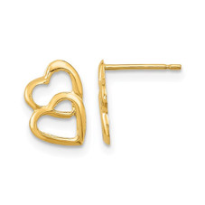 14K Yellow Gold Double Heart Post Earrings product image
