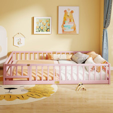 Queen Size Floor Bed with Full Length Safety Guardrails product image
