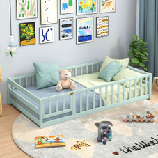 Twin Size Floor Bed with Gate and Safety Guardrails product image