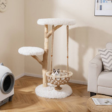 48.5” Solid Wood Cat Tree with Cradle and Scratching Post  product image