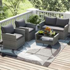 4-Piece Patio Furniture Set with 2 Rattan Chairs and Coffee Table product image