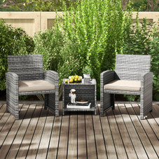 3-Piece Patio Furniture Set with Tempered Glass Coffee Table product image