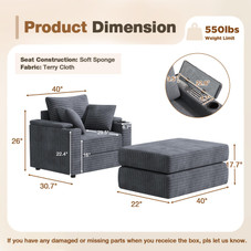 Chaise Lounge Chair with Ottoman, Side Pocket and Cup Holder product image