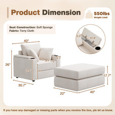 Chaise Lounge Chair with Ottoman, Side Pocket and Cup Holder product image