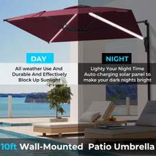 10FT Solar LED Wall Mounted Outdoor Patio Umbrella product image