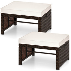 Patio PE Rattan Ottomans with High-Density Sponge Cushion product image