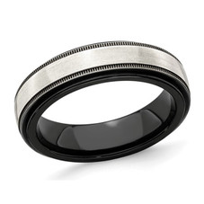 Men's Black Titanium with Silver Milgrain Band Ring (8mm) product image