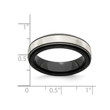 Men's Black Titanium with Silver Milgrain Band Ring (8mm) product image