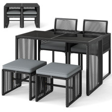 5-Piece Outdoor PE Wicker Patio Dining Set with Ottoman product image