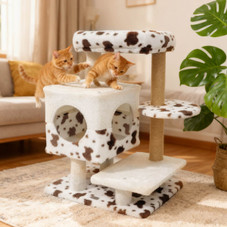 Modern Cat Tree with Two-Doors and Wide Upholstered Perch product image