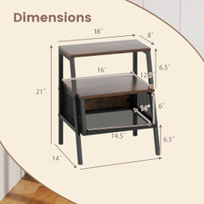 3-Tier Industrial Nightstand with 2 Open Shelves product image