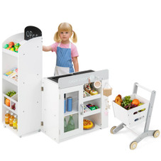 Kids Grocery Store Playset With Shopping Cart And Chalkboard product image