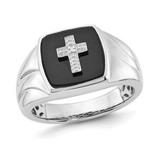 Mens Black Onyx Cross Ring in Sterling Silver with Accent Diamonds product image