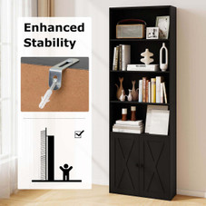 71" Farmhouse Bookcase with 6 Storage Shelves and 2 Doors product image
