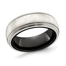 Mens Black Titanium with Silver Dome Groove Band Ring (8mm) product image