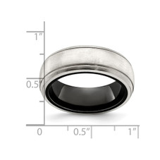 Mens Black Titanium with Silver Dome Groove Band Ring (8mm) product image