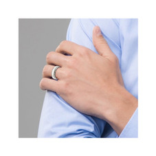 Mens Black Titanium with Silver Dome Groove Band Ring (8mm) product image