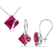 7.28 Carat (ctw) Lab Created Ruby Earrings and Pendant Necklace Set product image