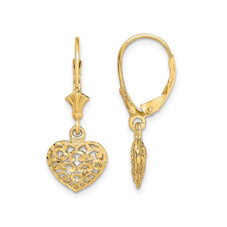 14K Yellow Gold Puffed Heart Dangle Earrings product image