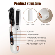 2‑in‑1 Cordless Ceramic Flat Iron & Hair Straightening Brush product image