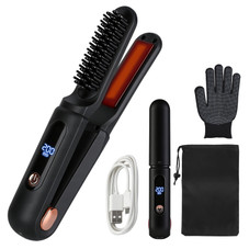 2‑in‑1 Cordless Ceramic Flat Iron & Hair Straightening Brush product image
