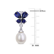 8-8.5mm Freshwater Pearl and Lab-Created  Blue and White Sapphire Earrings product image