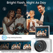 64MP Digital Camera 4K Video Vlogging YouTube Photography Flip Screen 18X Zoom Gift for Teens Color White With Dual Batteries product image