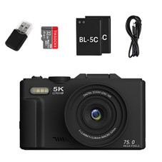 75MP Digital Camera 5K Video Vlogging YouTube Photography Flip Screen 18X Zoom Gift for Teens Color Black With Dual Batteries product image