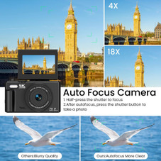 75MP Digital Camera 5K Video Vlogging YouTube Photography Flip Screen 18X Zoom Gift for Teens Color Black With Dual Batteries product image