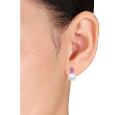 8.5-9mm Cultured Freshwater Pearl Earrings with Amethyst  product image